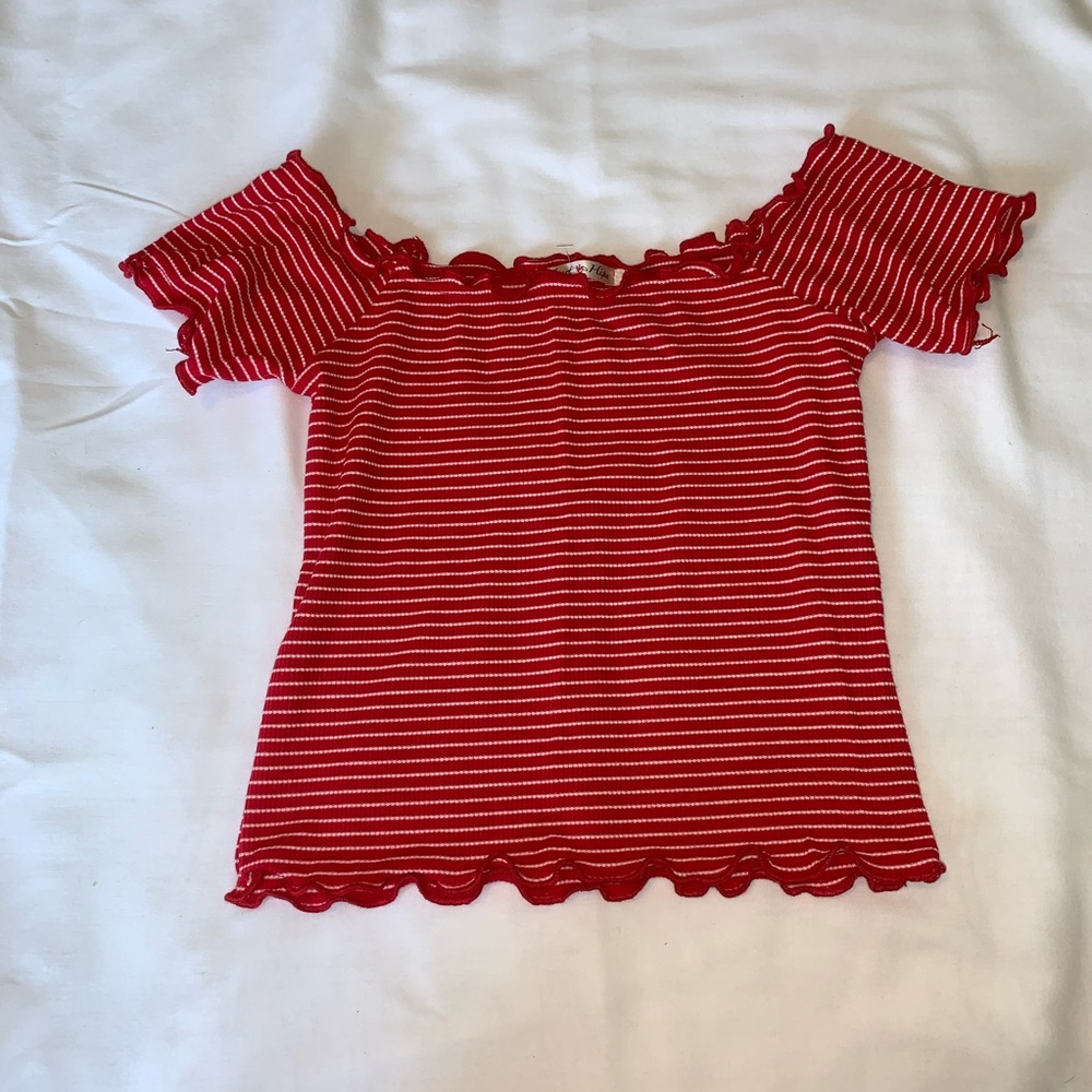 red off the shoulder top